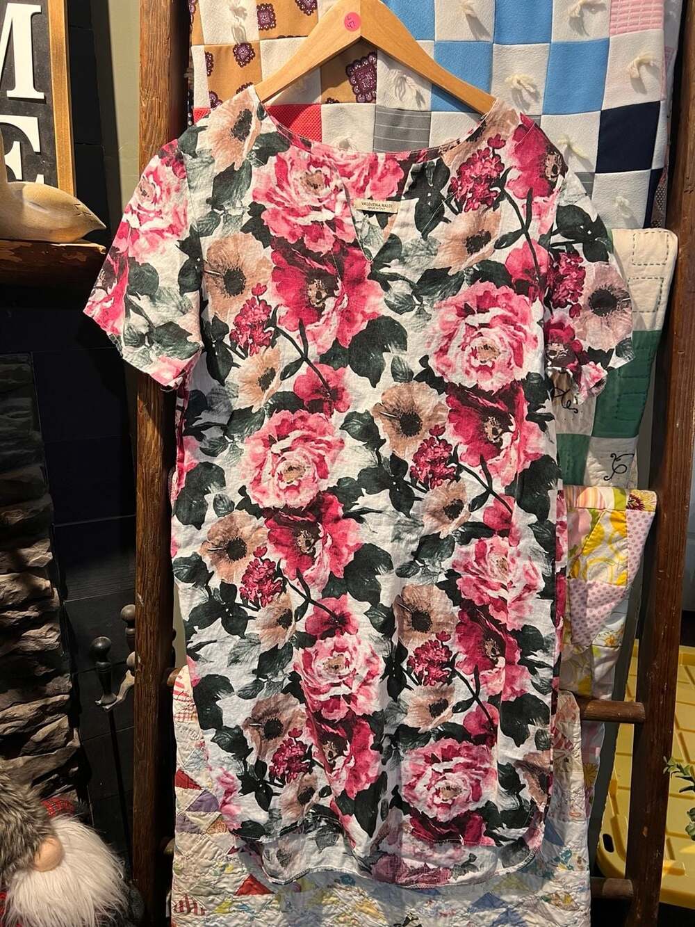 Valentina Naldi Floral Tunic Dress Size XL 100% Linen Made in Italy